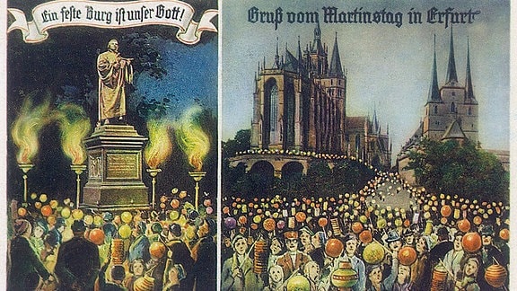 Historische Postkarte - Martini auf dem Domplatz in Erfurt