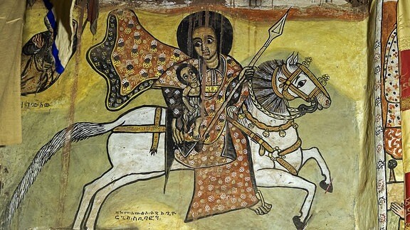 Der Heilige Georg (Fresko in der Felsenkirche Maryam Papaseyti, Gheralta, Tigray, Äthiopien)