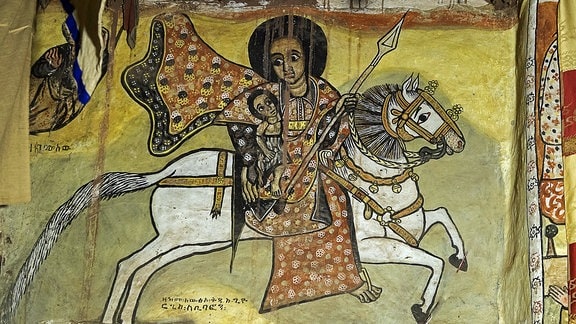 Der Heilige Georg (Fresko in der Felsenkirche Maryam Papaseyti, Gheralta, Tigray, Äthiopien)