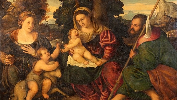 Das Gemälde Heilige Familie mit Johannesknaben und Heiliger Lucia von Syrakus