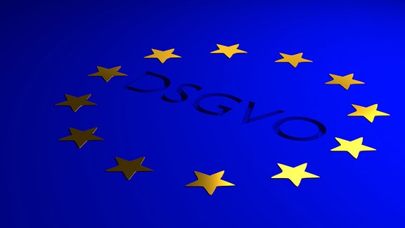 Flagge der Europäischen Union mit dem Buchstaben "DSGVO" - Deutsche Datenschutz-Grundverordnung, Datenschutz-Verordnung