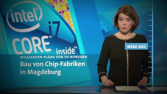 Meldung in den ARD Nachrichten über den Bau von Chipfabriken in Magdeburg.