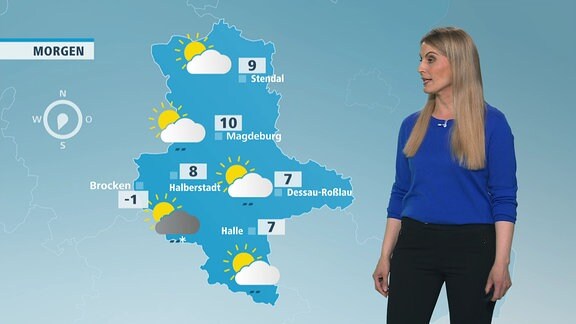 Susanne Langhans präsentiert das Wetter.