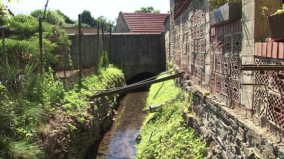 Die Brücke in Wettin ist aus dem Profil zu sehen.