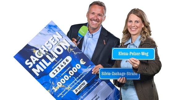 Elena Pelzer und Silvio Zschage, die Morgenmoderatoren von MDR SACHSEN, spielen mit Ihnen das Spiel "Auf dem Weg zur Sachsen-Million"