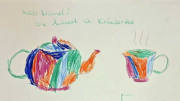 „Die richtige Antwort ist Kräutertee“, das schreibt Ole aus Wartha. Er ist 6 Jahre alt. Sein Kräutertee sieht sehr lecker aus. 