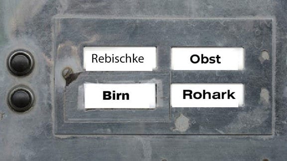 Klingelschilder mit den Namen Wange, Kabisch, Gorbe und Wobst. 