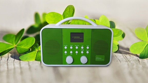 Ein weiß-grünes DAB+-Radio