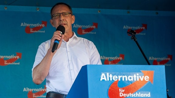 Jörg Urban (AfD), Vorsitzender des Landesverband Sachsen, spricht während einer Veranstaltung der Partei.