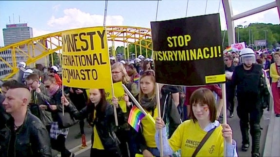 Eine Demonstration gegen die Diskreminierung wegen sexueller Orientierung in Polen