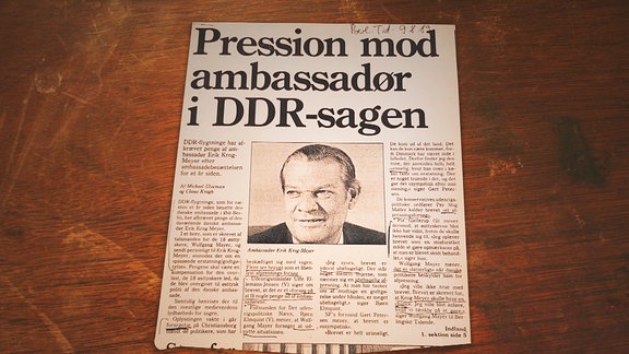 Zeitungsausschnitt mit Foto Erik Krog-Meyer, dänischer Botscchafter in der DDR