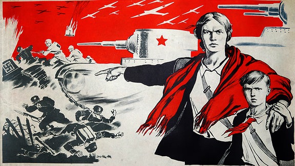 Im Auftrag Stalins! Im Auftrag der Heimat!: Propaganda-Plakat von 1942 während des deutsch-sowjetischen Kriegs, von sowjetischer Seite auch als Großer Vaterländischer Krieg bezeichnet.