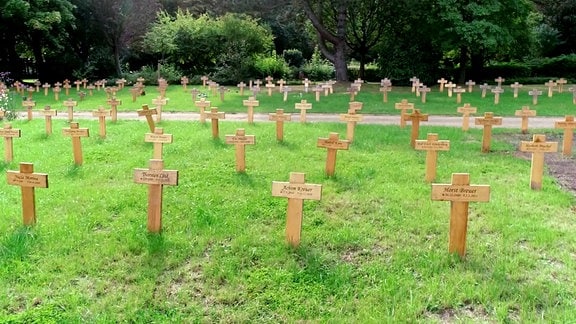 Gräberfeld der ordnungsbehördlichen Bestattungen auf dem Friedhof Hüls in Aachen.
