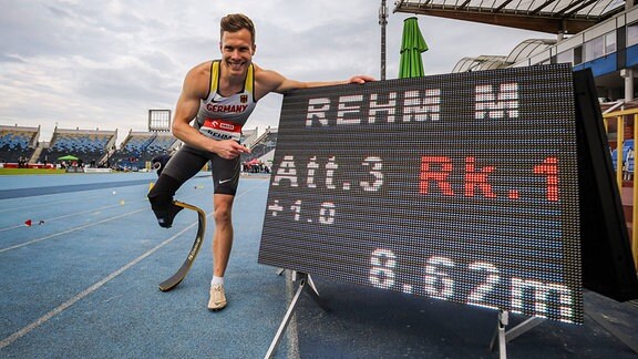 Markus Rehm GER gewinnt Gold mit neuem Weltrekord 8,62m beim Weitsprung der Männer in der Klasse T64 bei den World Para Athletics European Championships am 01.06.2021 im Zdzislaw Krzyszkowiak Stadion in Bydgoszcz