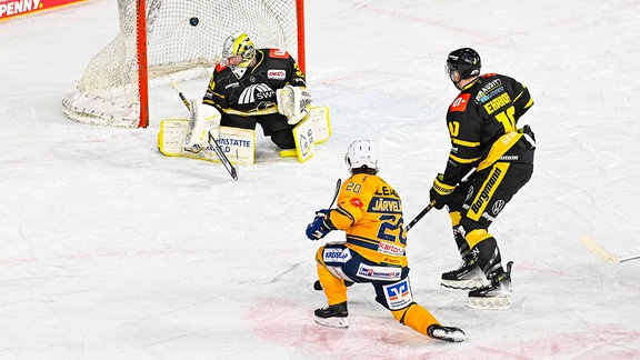 Eishockey: Krefeld Pinguine - Lausitzer Füchse - Tor zum 0:2 durch LausitzÂ Ville Järveläinen Nr.20