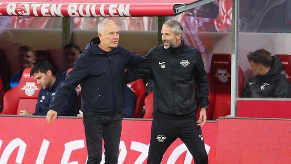 Trainer Christian Streich (SC Freiburg), Trainer Marco Rose (RB Leipzig)