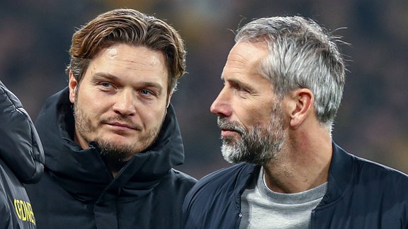 Die Fußball-Trainer Marco Rose (RB Leipzig) und Edin Terzic (Bor. Dortmund)