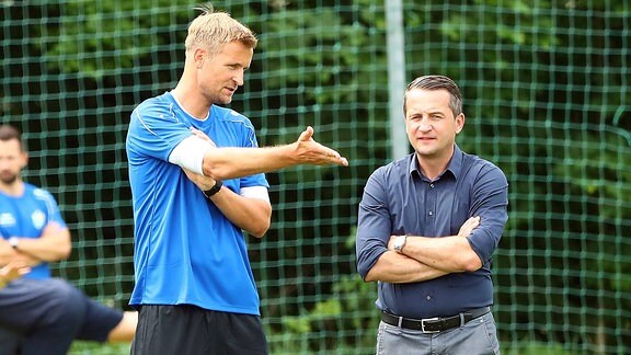 Trainer David Bergner (Chemnitz) und Sportdirektor Thomas Sobotzik.