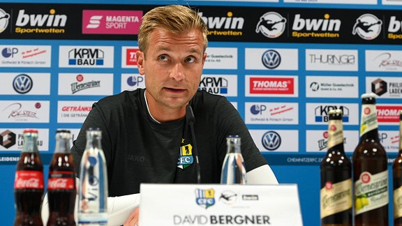Trainer David Bergner (Chemnitzer FC, CFC) auf der Pressekonferenz