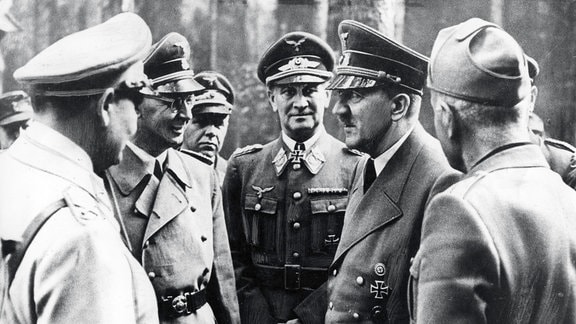 Hermann Goering, Heinrich Himmler, General Loerzer, Adolf Hitler, Benito Mussolini