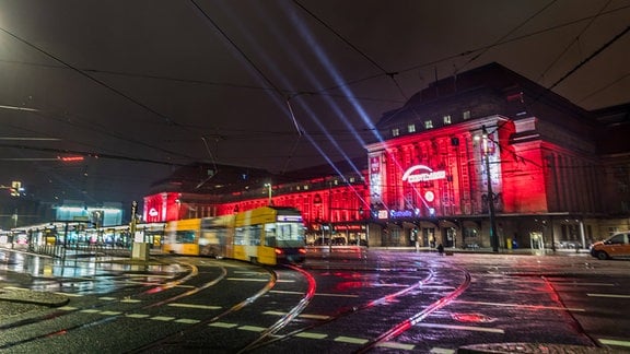 Lichtinstallation am Hauptbahnhof  in Leipzig
