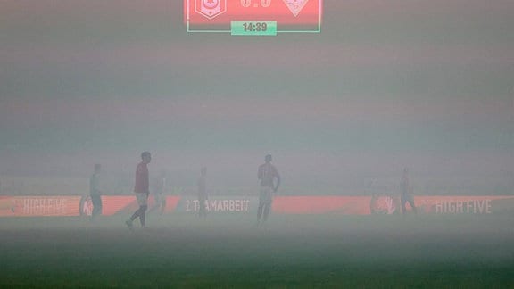 Hallescher FC vs. SV Waldhof Mannheim 07: Spielfeld im Rauch