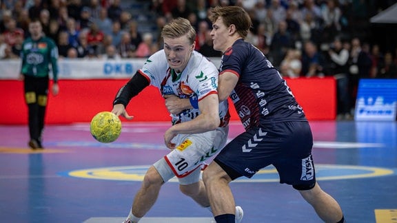 Gisli Kristjansson (Nr.10, SC Magdeburg), Lukas Jørgensen (Nr.25, SG Flensburg-Handewitt)