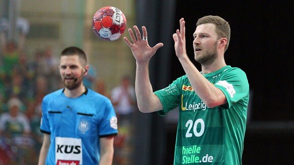 Philipp Weber, SC DHfK Leipzig, fängt einen Ball.
