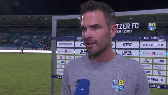 Benjamin Duda, Trainer des Chemnitzer FC, im Interview nach der 0:1-Niederlage in seinem Pflichtspieldebüt gegen die BSG Chemie Leipzig.