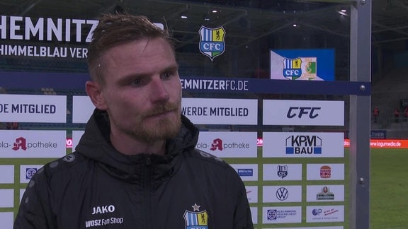 Robert Zickert, Chemnitzer FC, im Interview nach der 0:1-Niederlage gegen die BSG Chemie Leipzig.