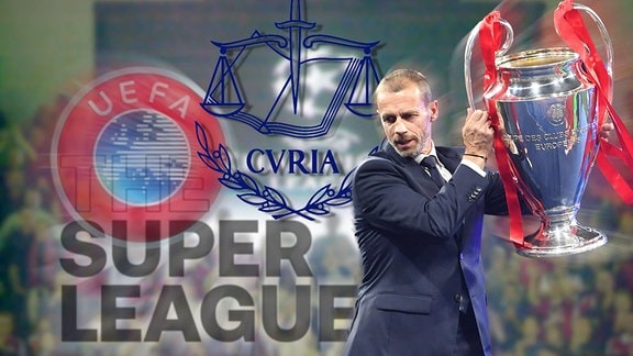 Fotomontage - UEFA Präsident Aleksander Ceferin mit dem Pokal.
