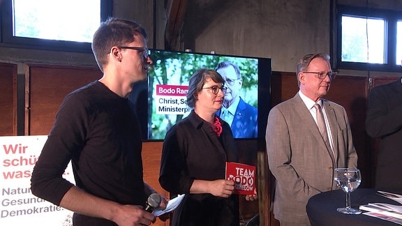 Die Linken-Vorsitzenden Christian Schaft, Ulrike Grosse-Röthig und Bodo Ramelow