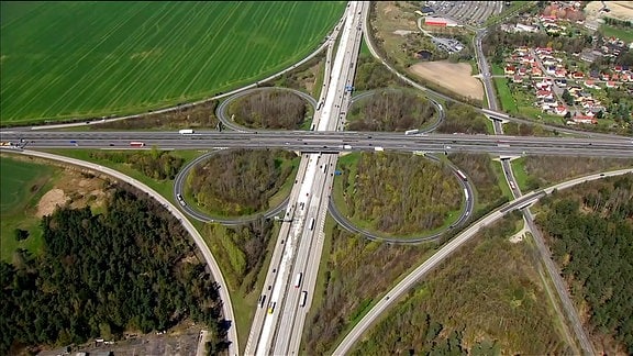 Das Autobahnkreuz "Hermsdorfer Kreuz" aus der Luft