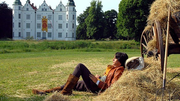 David (Kostja Ullmann) liegt vor dem Schloss in einem Heuhaufen.