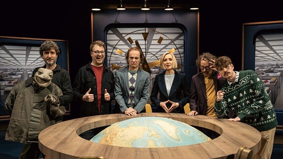 Johann König, Negah Amiri, Petra Gerster, Olaf Schubert und Moritz Neumeier (v.l.)
