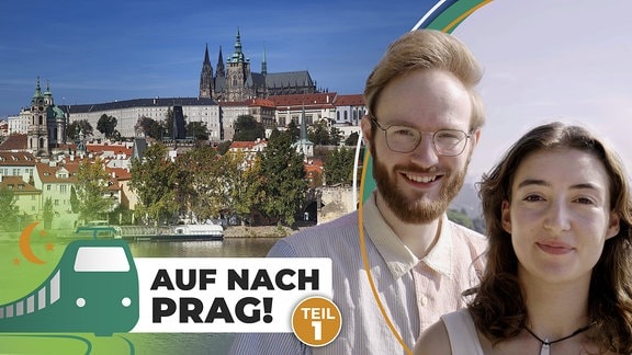 Ansicht Prag und ein junger Mann sowie eine junge Frau