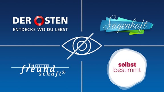Logo für AD und Logos von verschiedenen Sendungen mit Audiodeskription