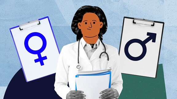 Grafik: Ärztin und Logo männlich/weiblich