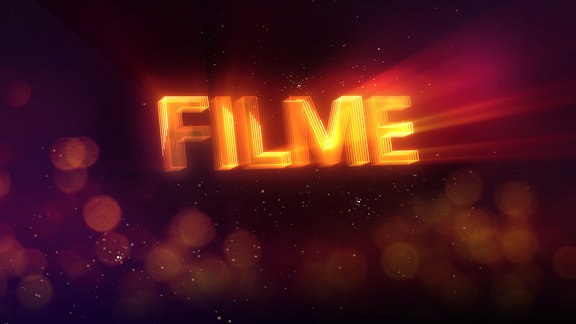 Drei dimensionaler Schriftzug "Filme". Die Buchstaben werden aus leuchtenden Konturen gebildet.