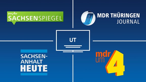 Logo für UT und Logos von verschiedenen Sendungen mit Untertiteln