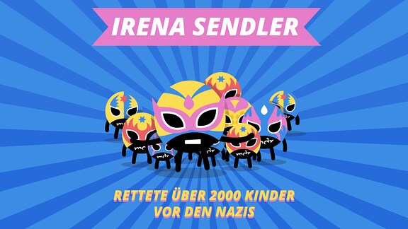 Episodenbild vom MDR TWEENS Podcast Magisches Mikro auf dem eine Gruppe Tweenies abgebildet ist und die Schrift "Irena Sendler, rettete über 2000 Kinder vor den Nazis"