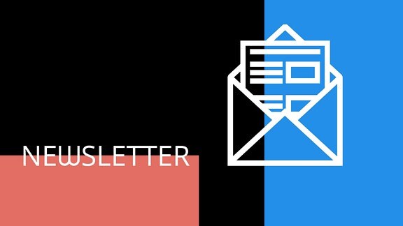 Teasergrafik unicato Newsletter: Der Schriftzug Newsletter und ein stilisierter Brief auf dreifarbigem Untergrund.