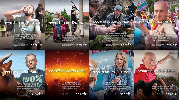 Bildmontage mit Motiven der MDR-Werbekampagne "mitten in Deinem Leben"