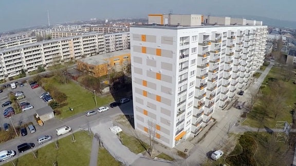 Blick von oben auf Wohnungen in Dresden