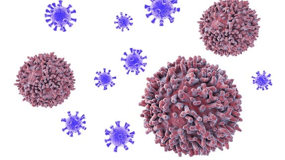 3D-Illustration Lymphozyten und Viren