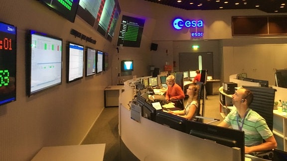 Letzte Simulation im ESOC Hauptkontrollraum in Darmstadt.