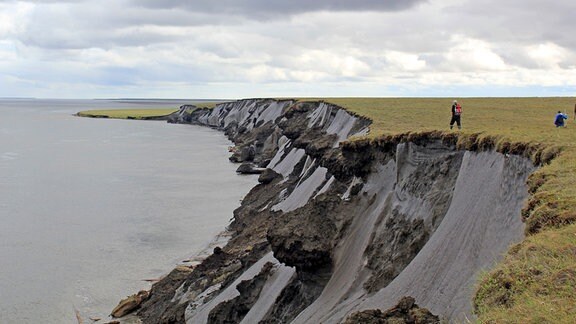 Kliff in der sibirischen Arktis mit Überresten von Moorgebieten