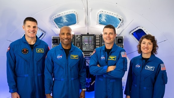 Die vier Astronauten der Mondmission Artemis II: Jeremy Hansen, Victor Glover, Reid Wiseman und Christina Hammock Koch (v.l.n.r.).
