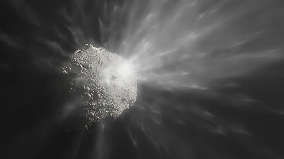 Künstlerische Darstellung des Asteroiden Dimorphos. 