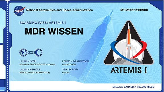 Mit der 'Artemis I'-Mission der NASA kann man seinen Namen zum Mond schicken. So sieht der Boardingpass dafür aus.